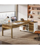 Tribesigns 78.7" L-Shaped Executive Desk, Large Computer Table with 2 Drawers and Storage Shelves, Modern Workstation Business Furniture for Home Offi