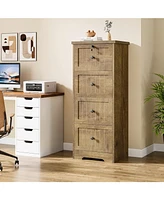 Tribesigns 4 Drawer File Cabinet with Lock, 13.78" Deep Vertical File Cabinet, Narrow Tall Wood Filing Cabinet for Letter/Legal/A4/F4 Size, 4 Storage