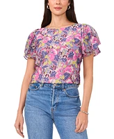 Vince Camuto Women's Printed Petal-Sleeve Top