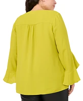 Vince Camuto Plus V-Neck 3/4-Flutter Sleeve Blouse