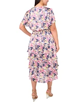 Vince Camuto Plus Floral-Print Surplice Tiered Maxi Dress