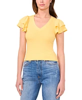 Sam & Jess Women's V-Neck Flutter-Sleeve Rib-Knit Top