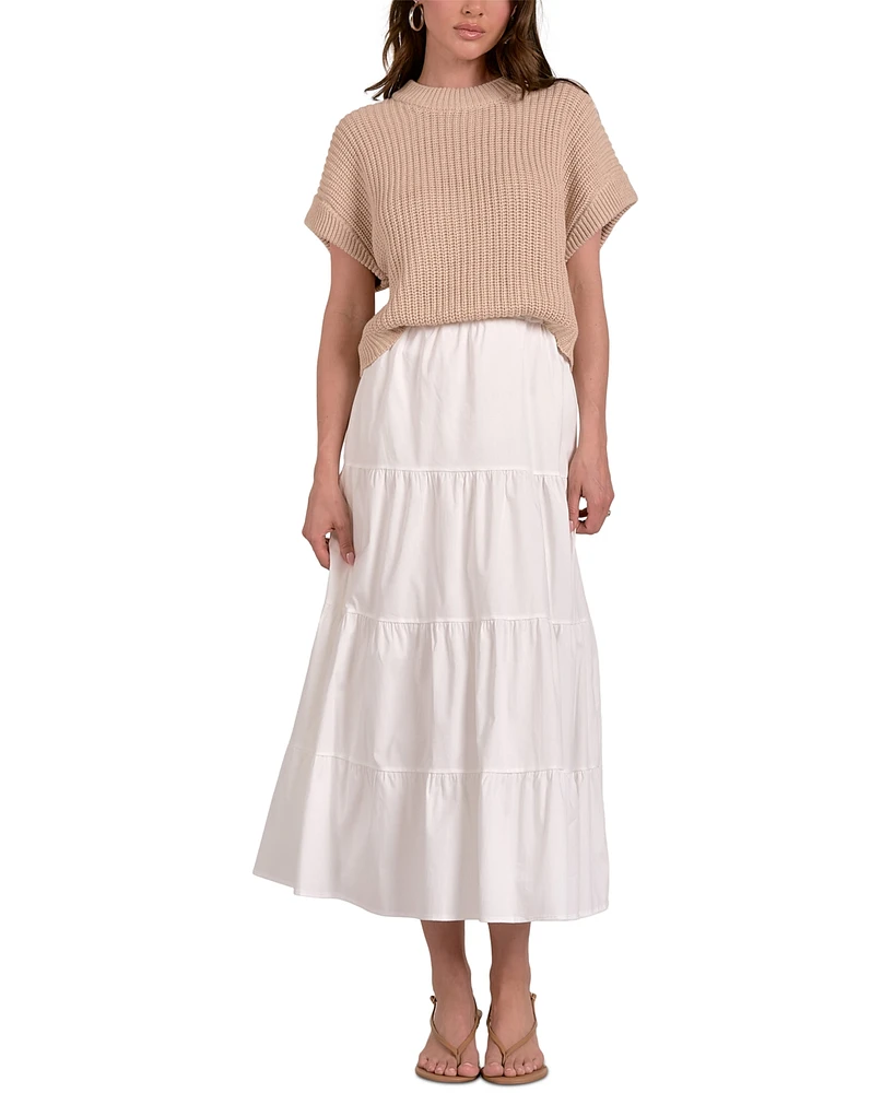 Elan Women's Sweater Combo Tiered A-Line Dress