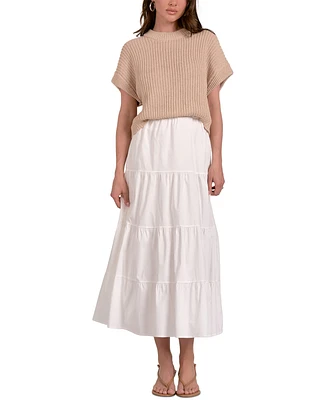 Elan Women's Sweater Combo Tiered A-Line Dress