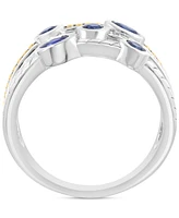 Effy Sapphire (5/8 ct. t.w.) & Diamond (1/10 ct. t.w.) Triple-Row Ring in Sterling Silver