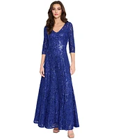Tahari Women's V-Neck Sequined Embroidered Gown