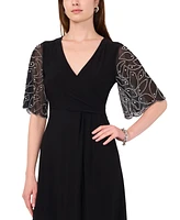 Msk Petite V-Neck Embellished-Sleeve Midi Dress
