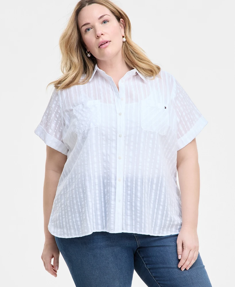 Tommy Hilfiger Plus Cotton Shadow-Striped Camp Shirt