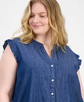 Tommy Hilfiger Plus Chambray Ruffle-Cuff Shirt