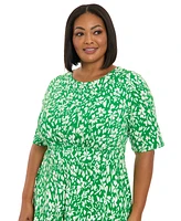 London Times Plus Floral-Print Short-Sleeve Midi Dress