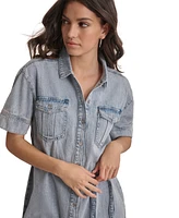 Dkny Jeans Women's Denim Self Belted Shirtdress