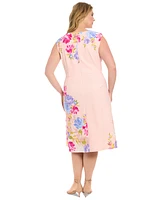 London Times Plus Placed Floral-Print Sleeveless Midi Dress