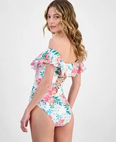 La Blanca Women's Riveria Resort Printed Off The Shoulder One-Piece Swimsuit, Exclusively at Macy's
