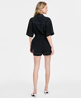 Bar Iii Women's Belted Short-Sleeve Utility Romper, Created for Macy's