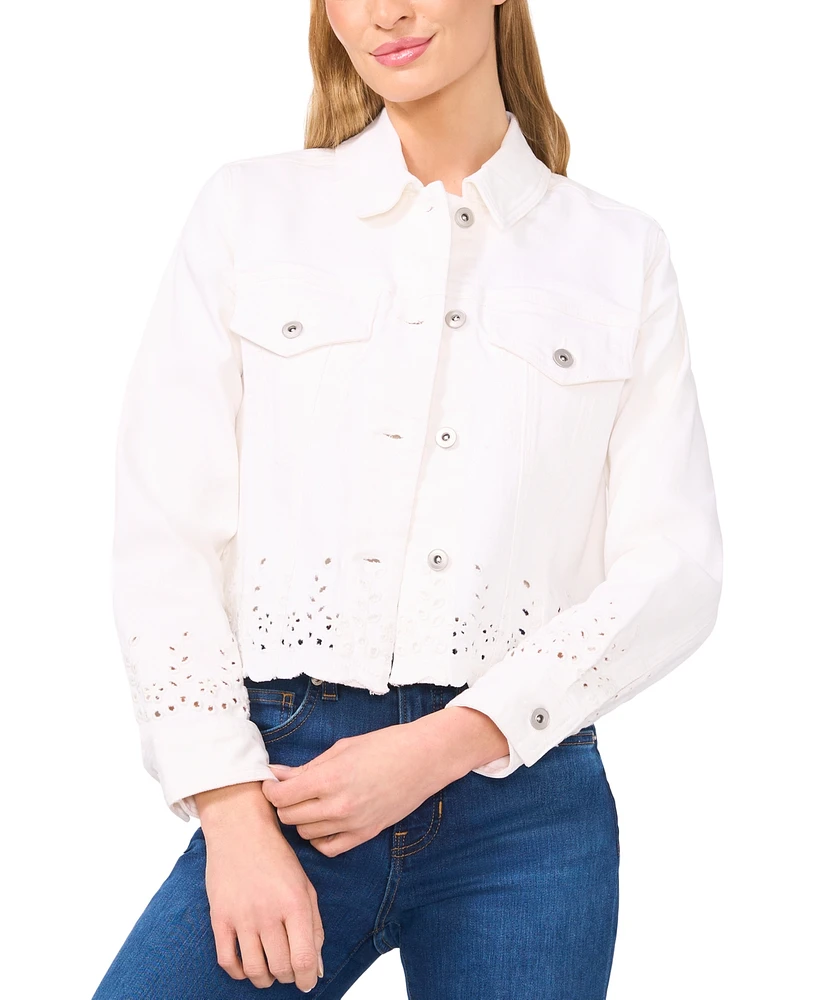 CeCe Women's Eyelet Scalloped-Hem Denim Jacket