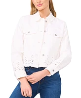 CeCe Women's Eyelet Scalloped-Hem Denim Jacket