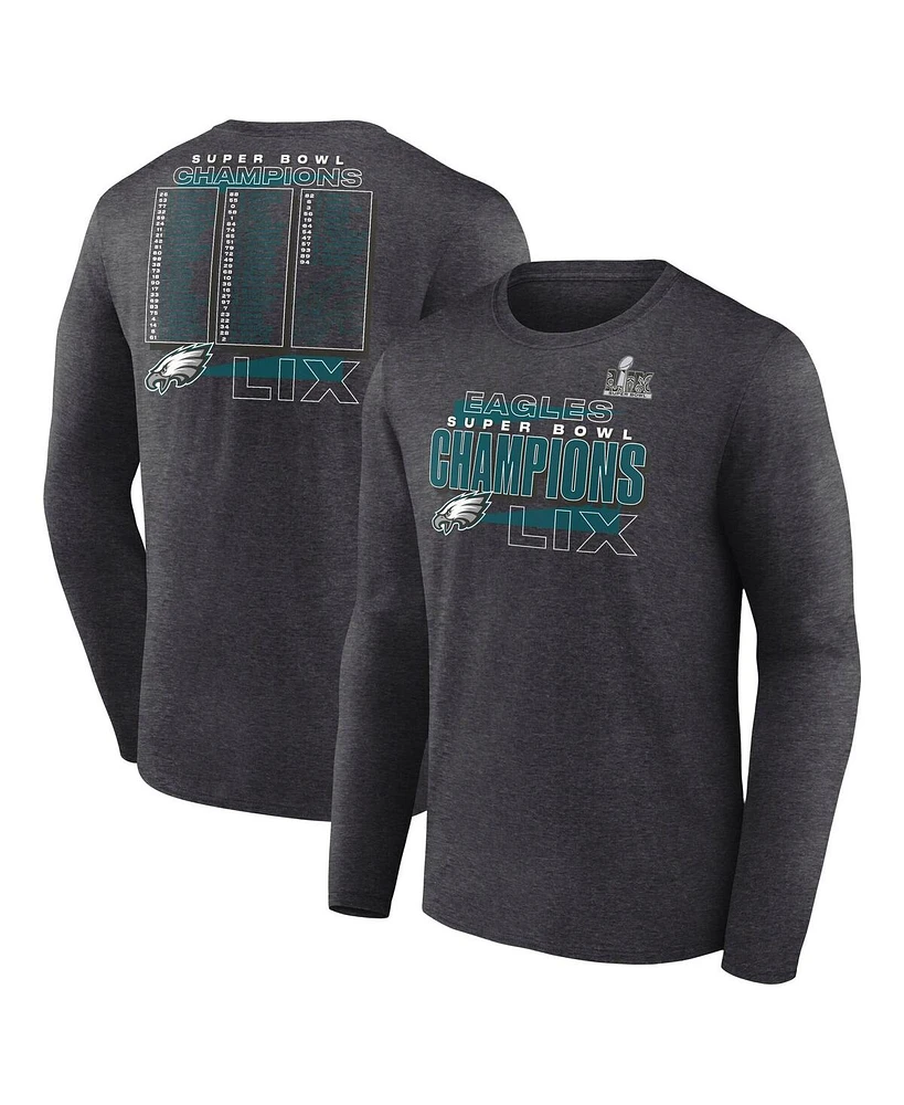 Fanatics Men's Heather Charcoal Philadelphia Eagles Super Bowl Lix Champions Roster Long Sleeve T-Shirt