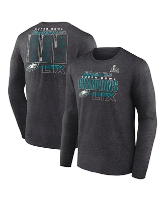 Fanatics Men's Heather Charcoal Philadelphia Eagles Super Bowl Lix Champions Roster Long Sleeve T-Shirt