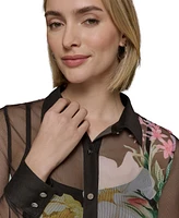 Karl Lagerfeld Paris Women's Sheer Floral Knit Button-Front Top