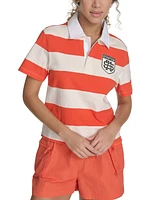 Starter Women's Cotton Rugby-Stripe Logo Polo Shirt