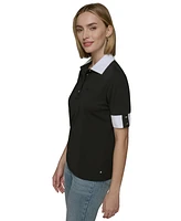 Karl Lagerfeld Paris Women's Contrast-Cuff Polo Top