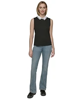 Karl Lagerfeld Paris Women's Embroidered-Collar Sleeveless Top