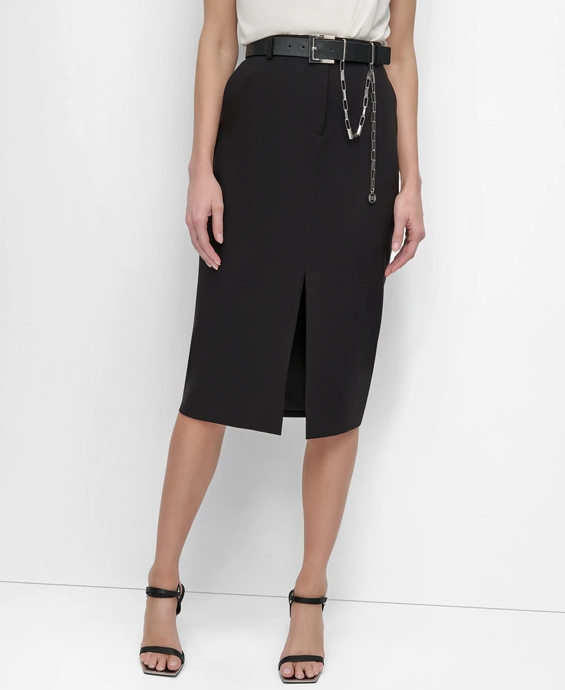 Dkny Women's Belted Chain-Trim Front-Slit Pencil Skirt