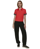 Karl Lagerfeld Paris Women's Logo-Cuff Polo Top