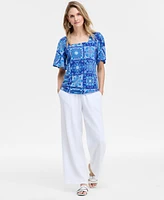 Jm Collection Women's Printed Flutter-Sleeve Top