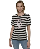 Karl Lagerfeld Paris Women's C'est La Vie Striped Tee