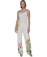 Karl Lagerfeld Paris Women's Placed Floral Straight-Leg Pants