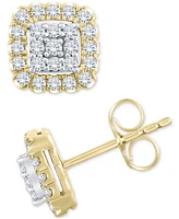 Diamond Openwork Square Halo Cluster Stud Earrings (1/2 ct. t.w.) in 14k Gold