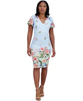 Eliza J Women's Printed V-Neck Bubble-Sleeve Sheath Dress