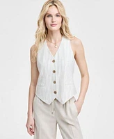 Jones New York Womens Striped Button Front Vest Wide Leg Pants