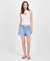 Grayson Threads, The Label Juniors' Pointelle Hibiscus Graphic Tank Top