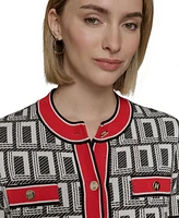 Karl Lagerfeld Paris Women's Geo-Print Four-Pocket Short-Sleeve Cardigan