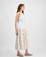 Jones New York Womens Cutaway Applique Tank Top Tiered Maxi Skirt