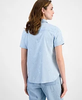 Nautica Jeans Women's Striped Floral Camp Shirt
