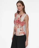 Dkny Women's Printed Zip-Shoulder Sleeveless Knit Top