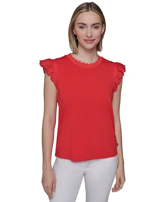 Karl Lagerfeld Paris Women's Scalloped Flutter-Sleeve Top