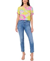Vince Camuto Women's Rolled-Cuff Printed Top