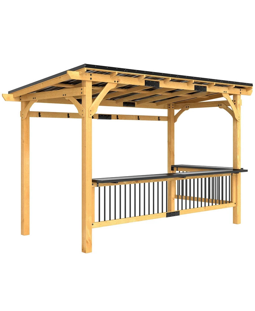 Outsunny 13' x 6' Wooden Grill Gazebo, Hardtop Outdoor Bbq Gazebo, Natural