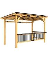 Outsunny 13' x 6' Wooden Grill Gazebo, Hardtop Outdoor Bbq Gazebo, Natural