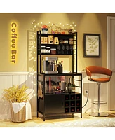 Bar Cabinet with S-Shaped Hooks and Wine Bottle Holders Stylish Storage for Glassware