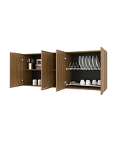 Fm Furniture Luray Wall Cabinet kitchen in Melamine wit 4 Doors and Open Storage, Natural Oak