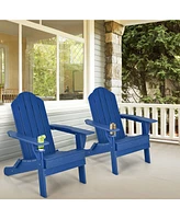 Gymax Patiojoy Folding Patio Adirondack Chair Weather Resistant Cup Holder Yard