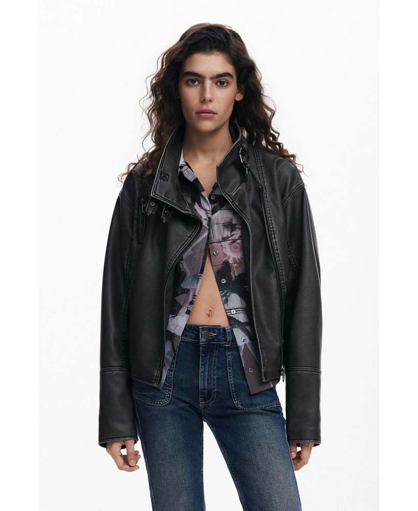 Desigual Women's Oversized leather-effect biker jacket