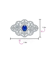 Bling Jewelry Big Royal Blue Cz Cubic Zirconia Brooche Pin Art Deco Style