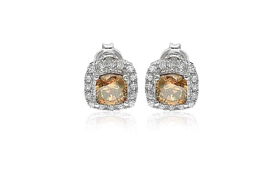 Suzy Levian Sterling Silver Cubic Zirconia Cushion-Cut Halo Stud Earrings