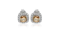 Suzy Levian Sterling Silver Cubic Zirconia Cushion-Cut Halo Stud Earrings
